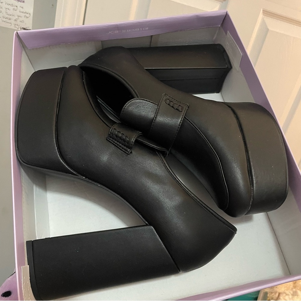 Madden Girl Black Platform Block Heel Loafers